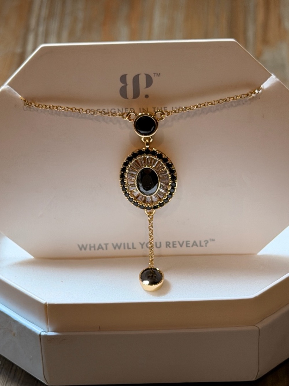 Bomb Party! Gold-Tone Necklace with Black Stone Oval Pendant by BP. - Picture 3 of 5
